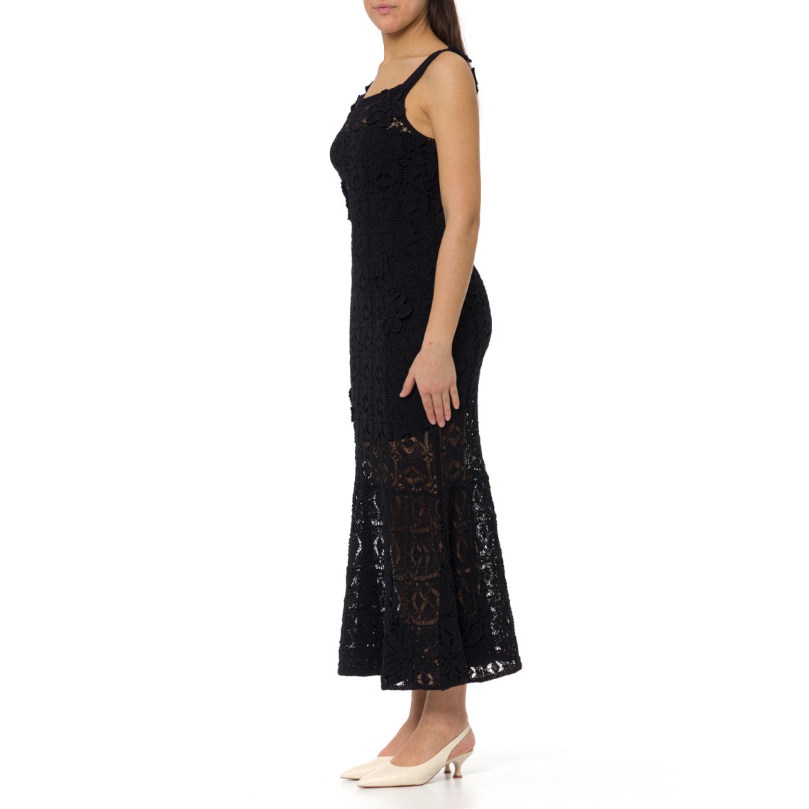 Abito midi effetto uncinetto con fiori applicati Juncus Pinko