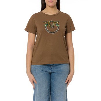 T-shirt con maxi ricamo gioiello Love Birds Quentin Pinko
