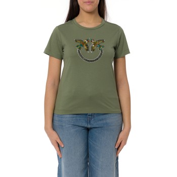 T-shirt con maxi ricamo gioiello Love Birds Quentin Pinko