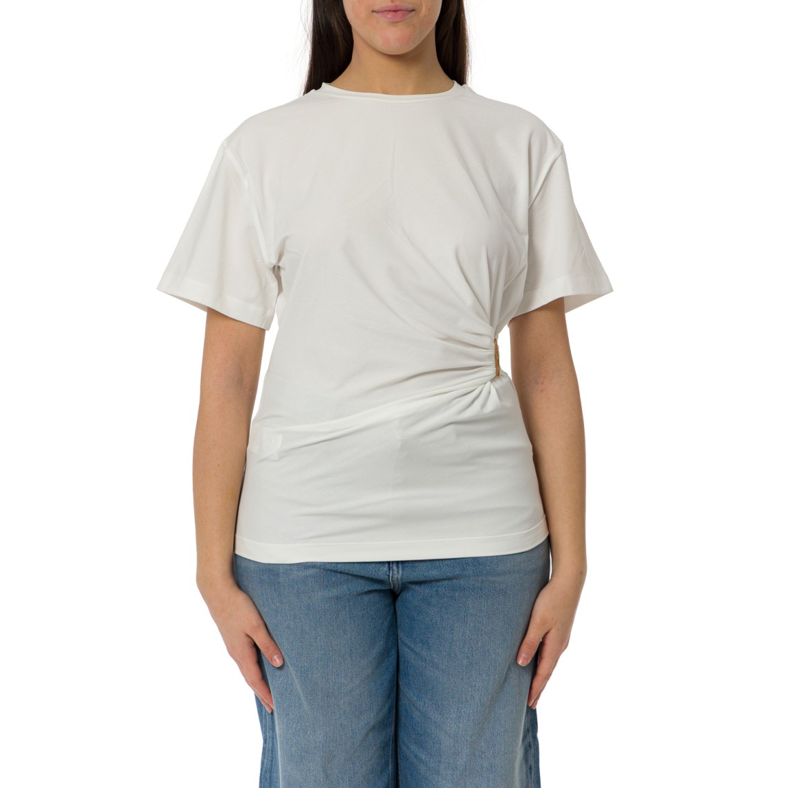 T-shirt Mary con drappeggio e dettaglio dorato Pinko