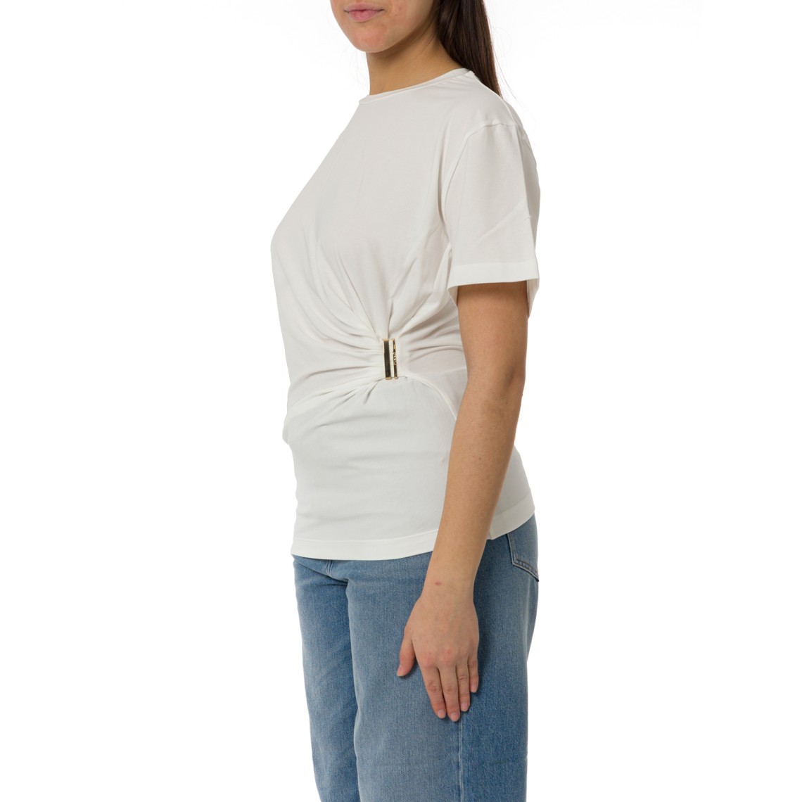 T-shirt Mary con drappeggio e dettaglio dorato Pinko
