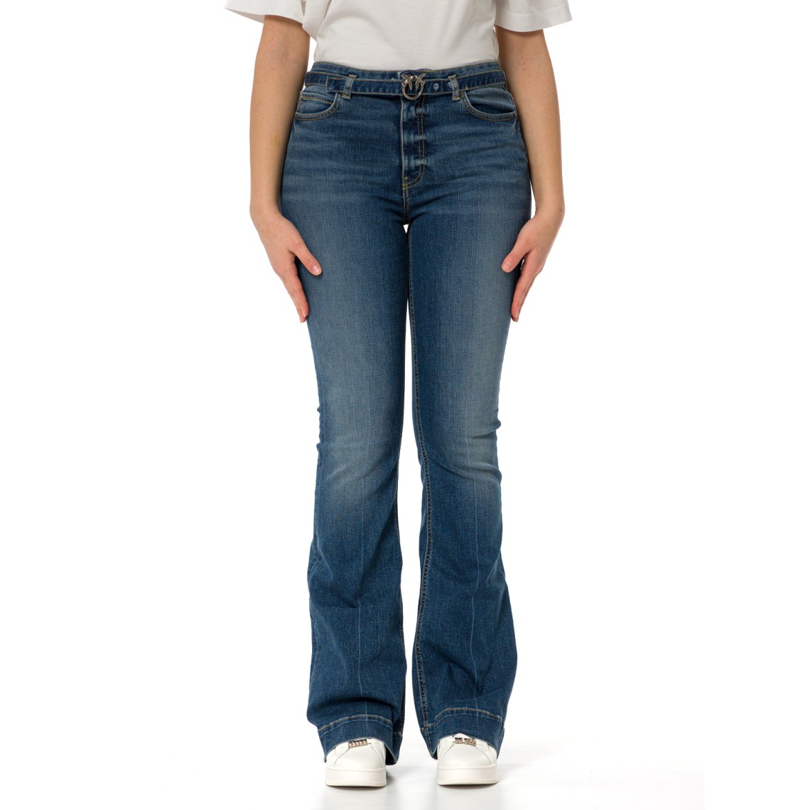 Jeans Flora scuri con cintura e fibbia Love Birds Pinko