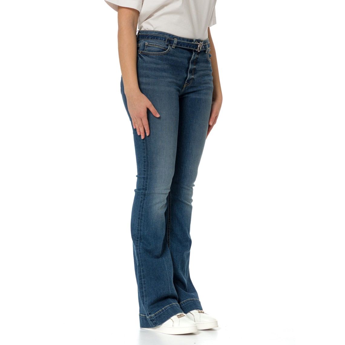Jeans Flora scuri con cintura e fibbia Love Birds Pinko