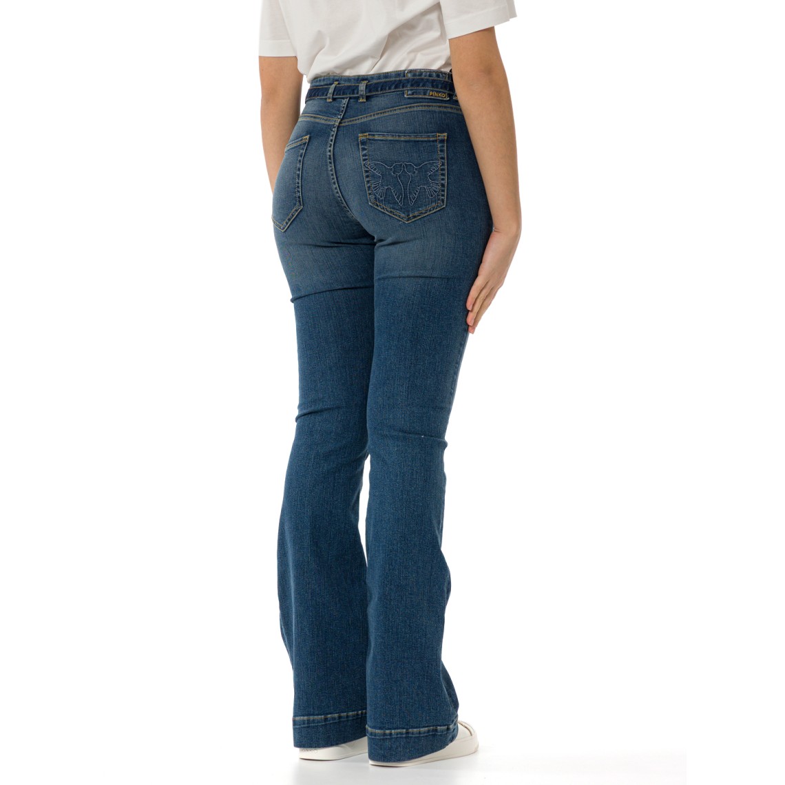 Jeans Flora scuri con cintura e fibbia Love Birds Pinko