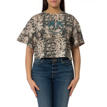 T-shirt cropped con stampa snake e Love Birds Terni Pinko