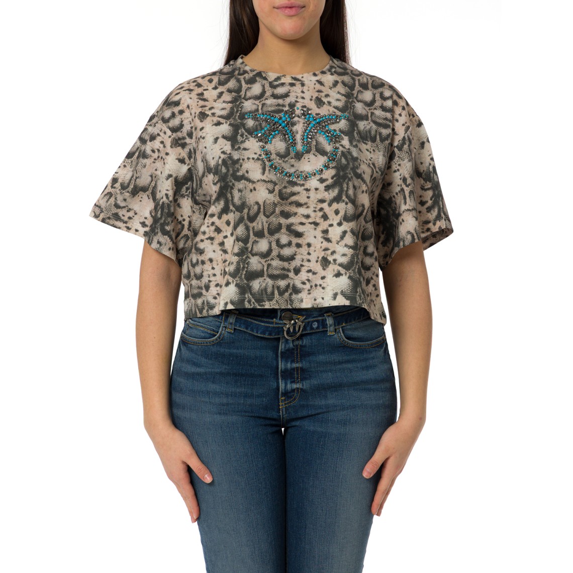 T-shirt cropped con stampa snake e Love Birds Terni Pinko