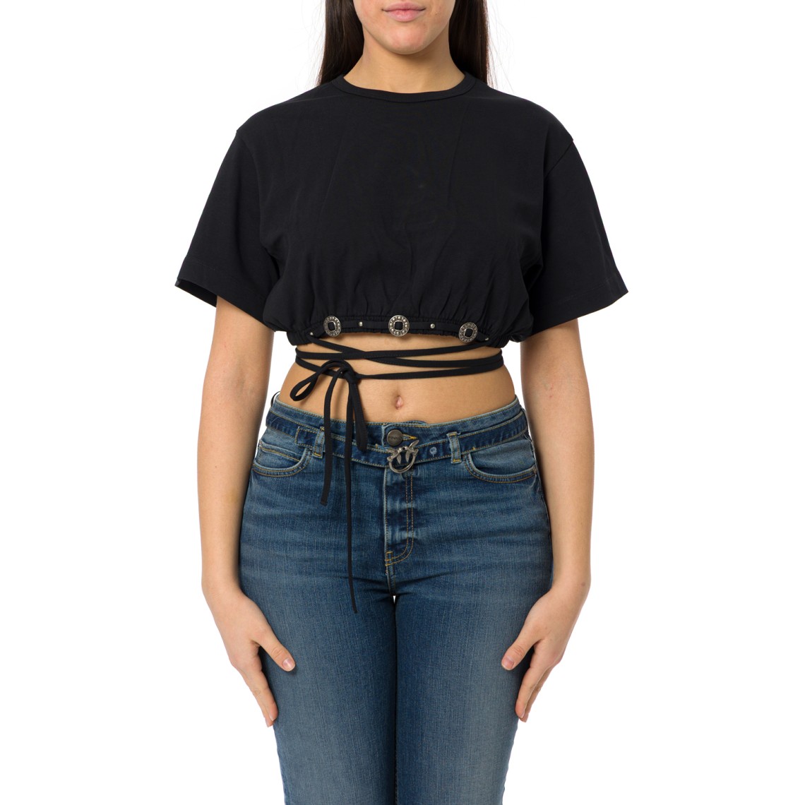 T-shirt cropped con laccio e dettagli texani Ariano Pinko