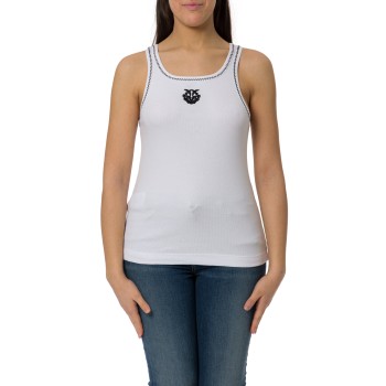 Canotta a costine con ricamo Love Birds Bitetto Pinko