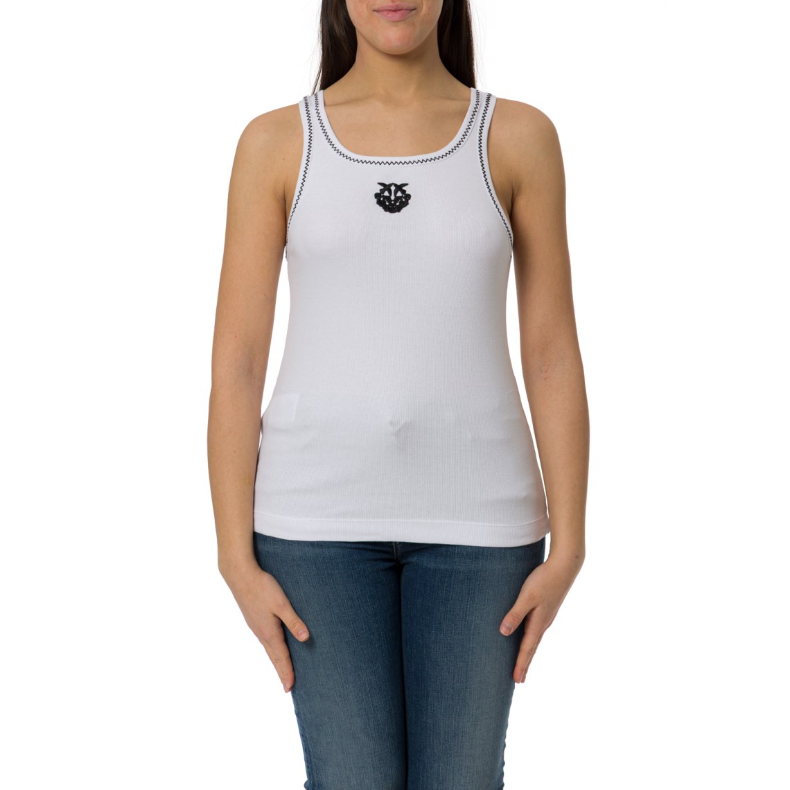 Canotta a costine con ricamo Love Birds Bitetto Pinko