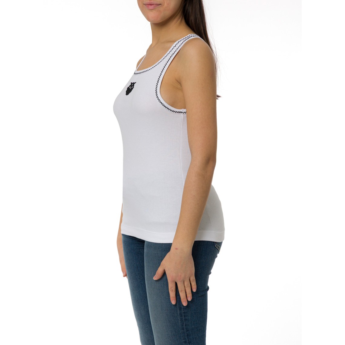 Canotta a costine con ricamo Love Birds Bitetto Pinko