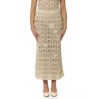 Gonna Anthemis midi effetto uncinetto con fiori applicati...