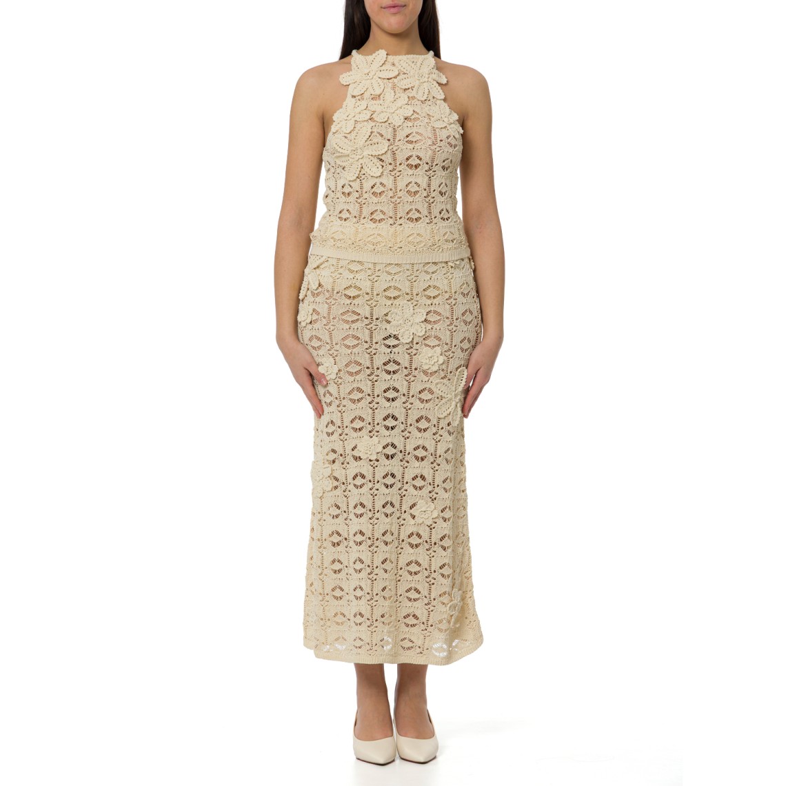 Gonna Anthemis midi effetto uncinetto con fiori applicati Pinko