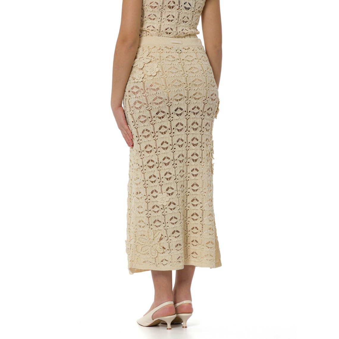 Gonna Anthemis midi effetto uncinetto con fiori applicati Pinko