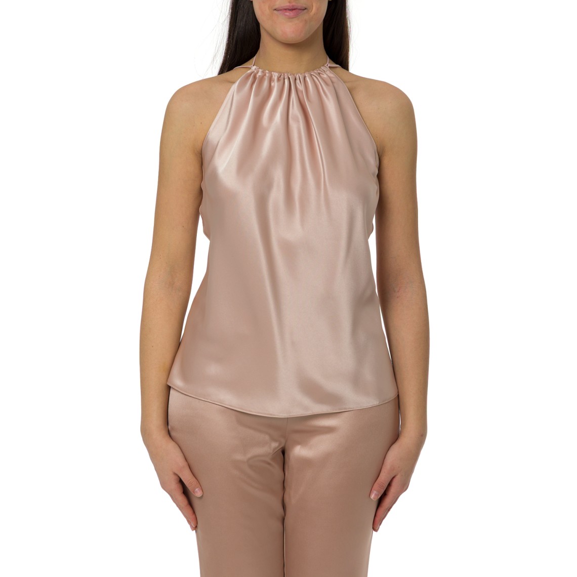 Top Carota in satin con scollo all'americana Pinko