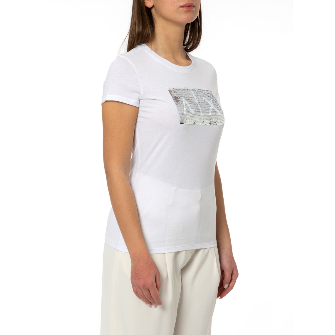 T-shirt con logo di paillettes Armani Exchange