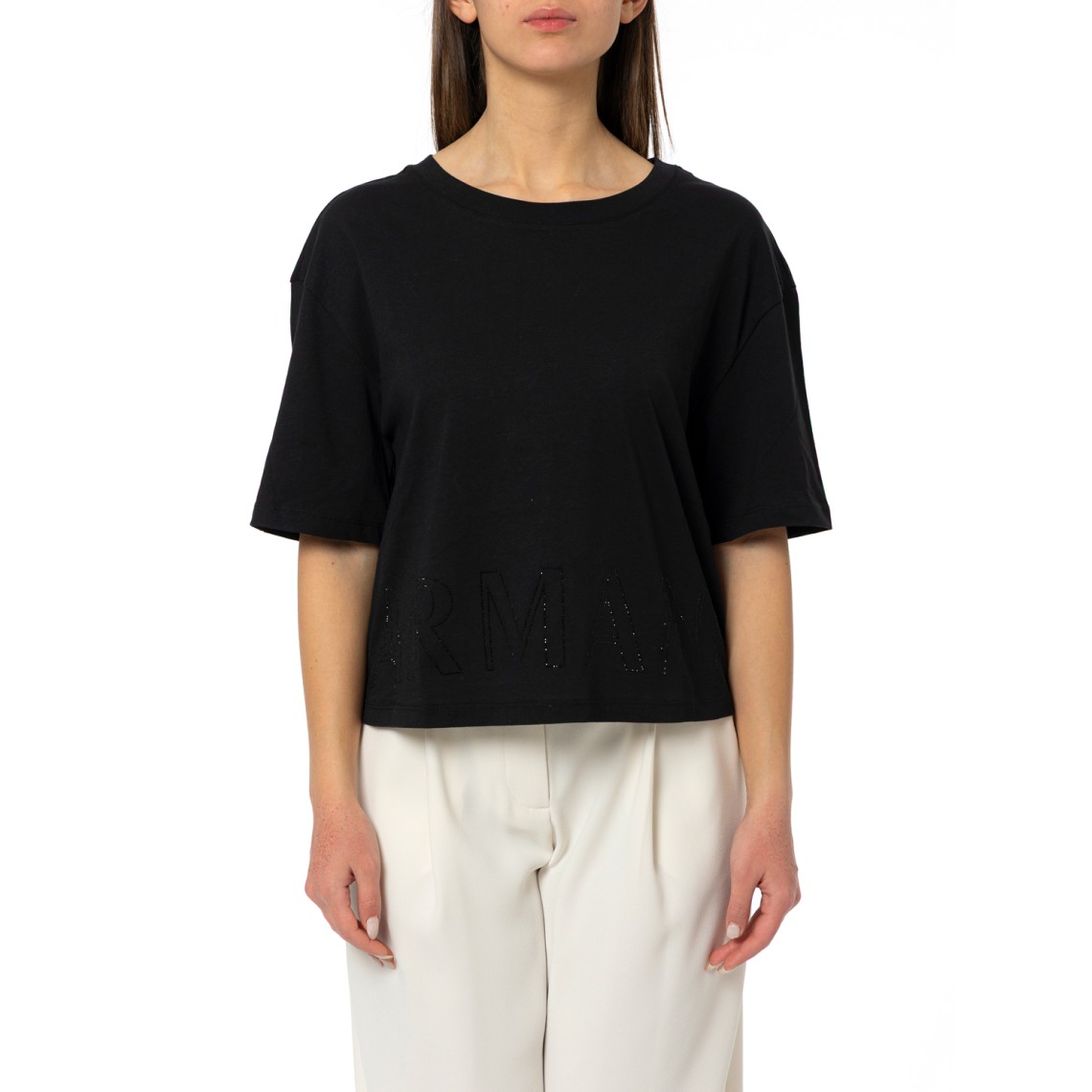 T-shirt cropped Armani Exchange in jersey di cotone