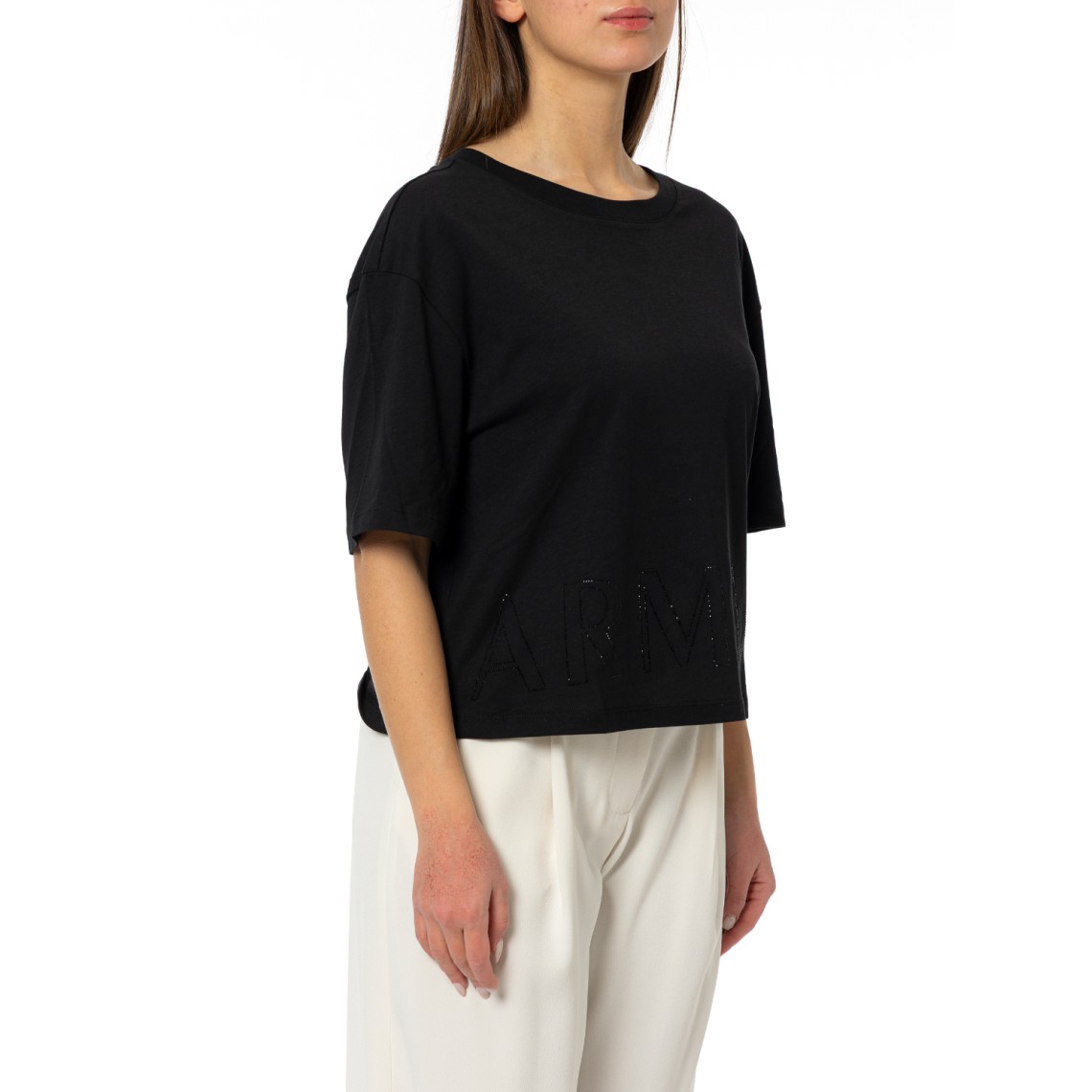 T-shirt cropped Armani Exchange in jersey di cotone