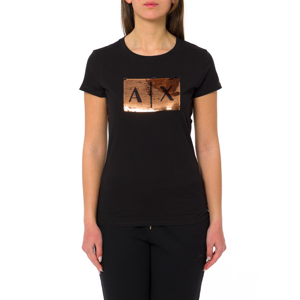 T-shirt con logo di paillettes Armani Exchange