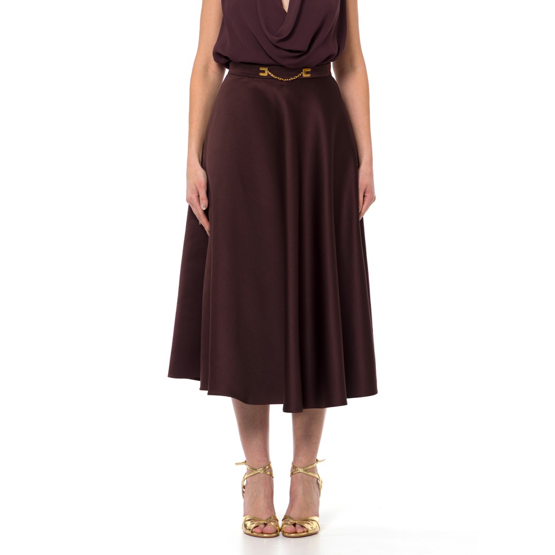 Gonna in duchesse con logo gioiello Elisabetta Franchi