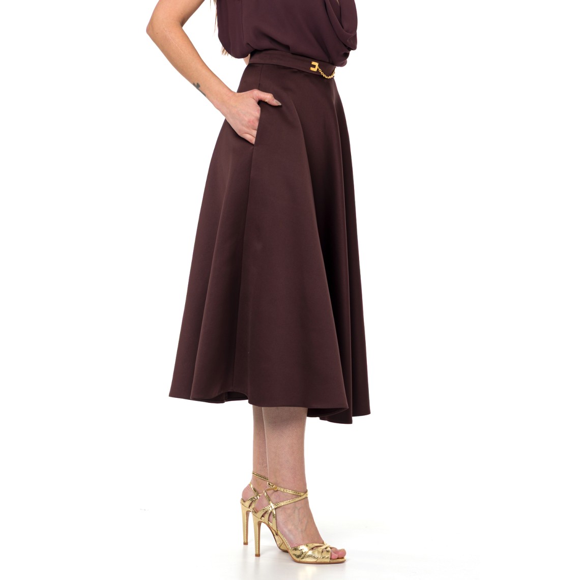 Gonna in duchesse con logo gioiello Elisabetta Franchi