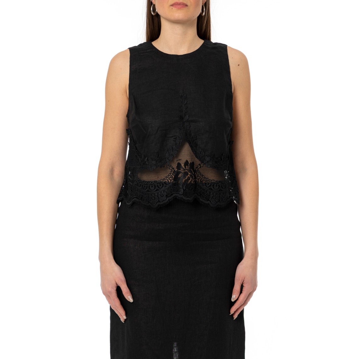 Top in lino con pizzo Twinset