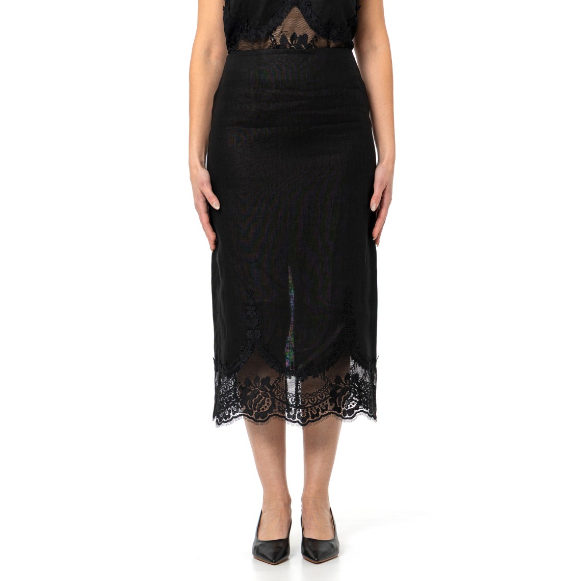 Gonna con pizzo intarsiato e spacco Twinset