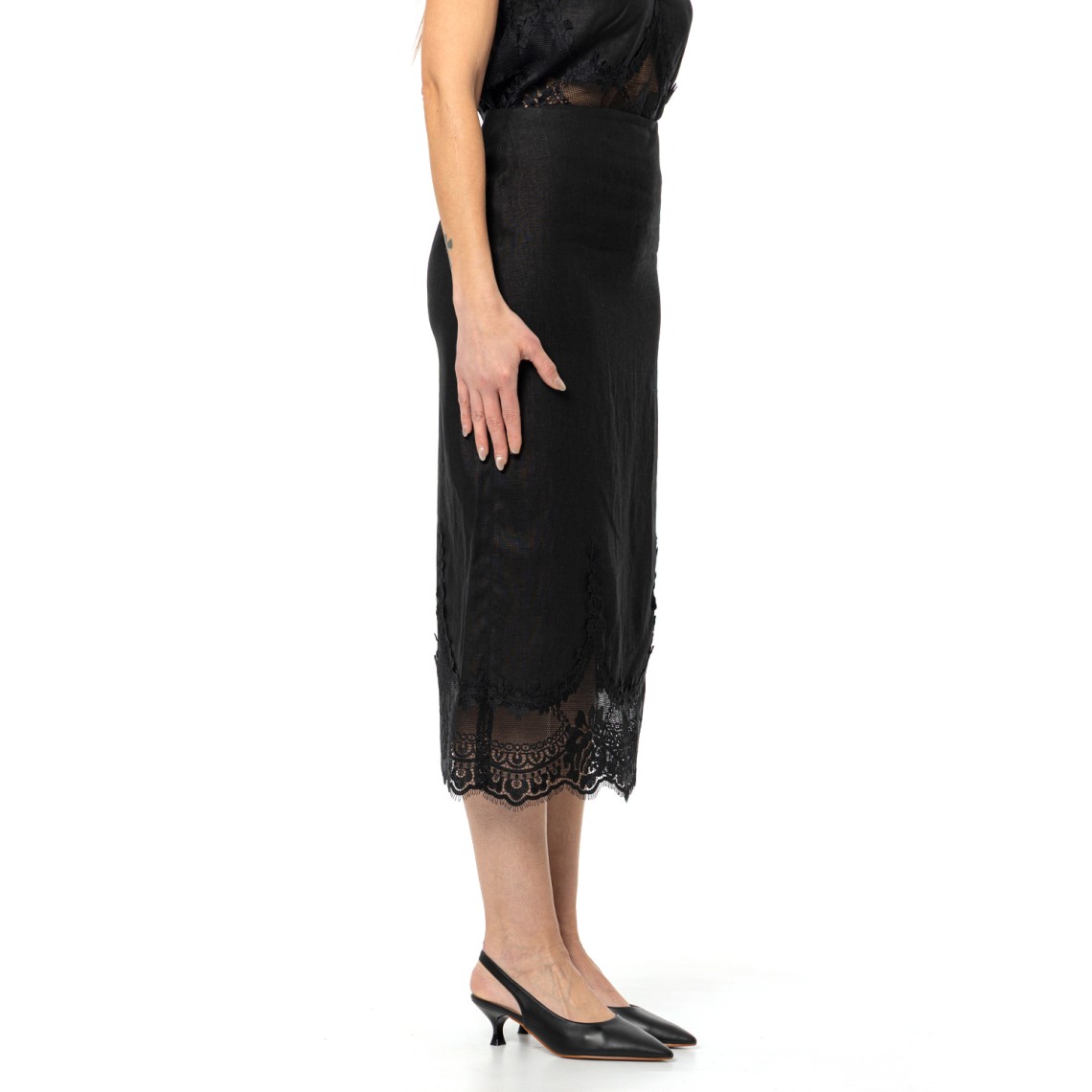 Gonna con pizzo intarsiato e spacco Twinset