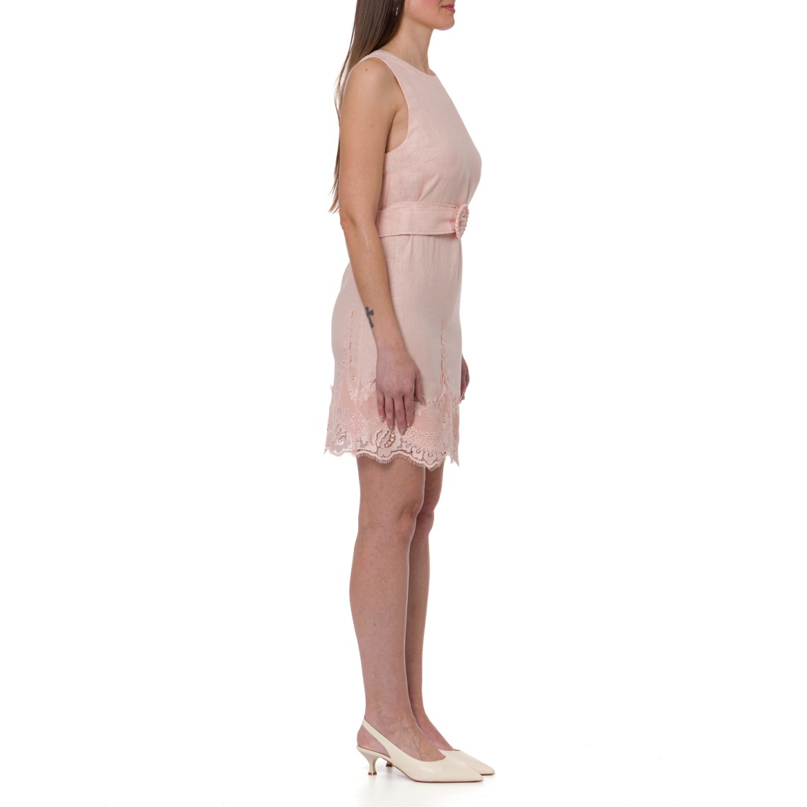 Abito corto in lino con pizzo Twinset