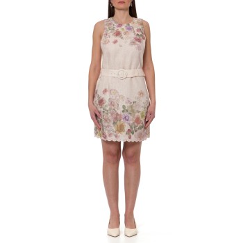 Abito corto in lino a fiori con ricamo Twinset