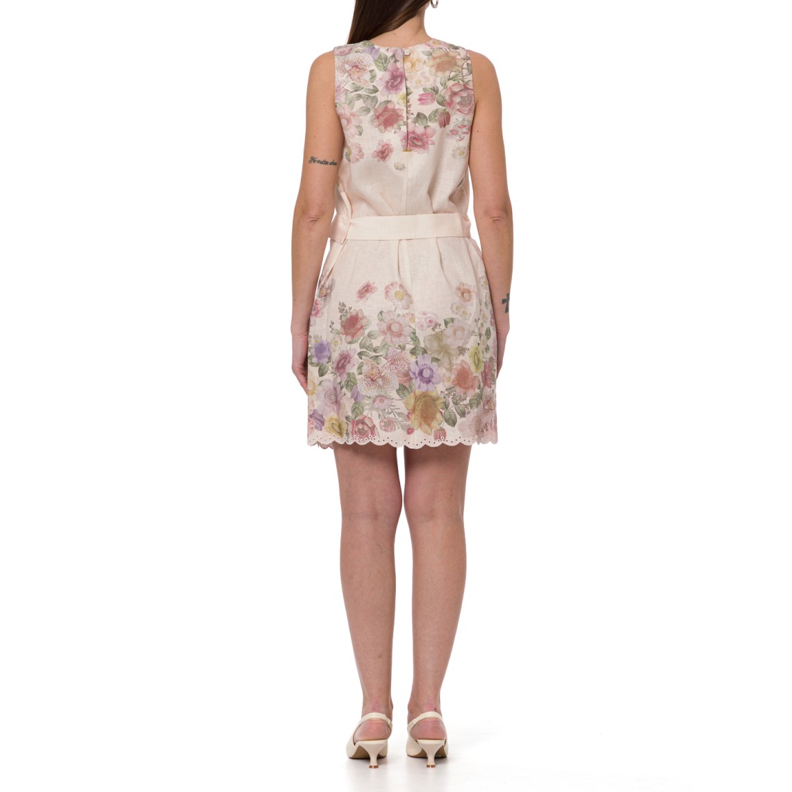 Abito corto in lino a fiori con ricamo Twinset