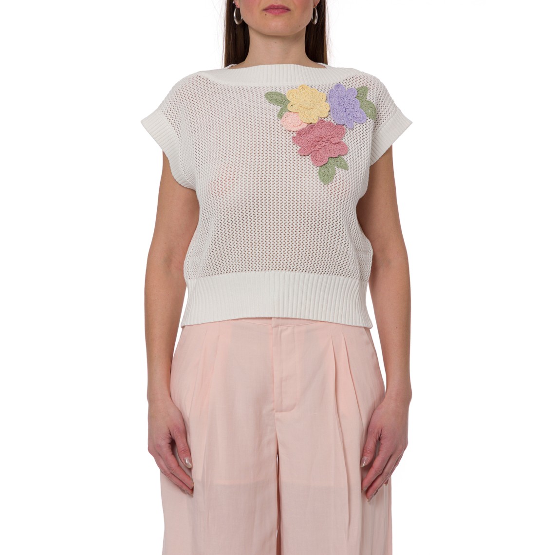 Top in maglia con fiori Twinset