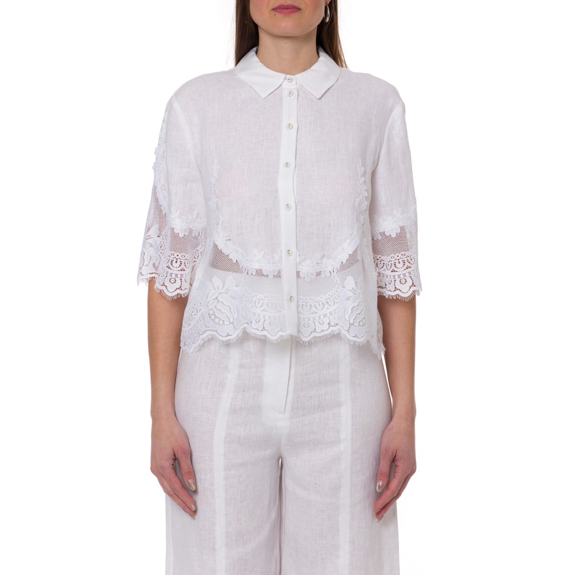 Camicia in lino con pizzo Twinset