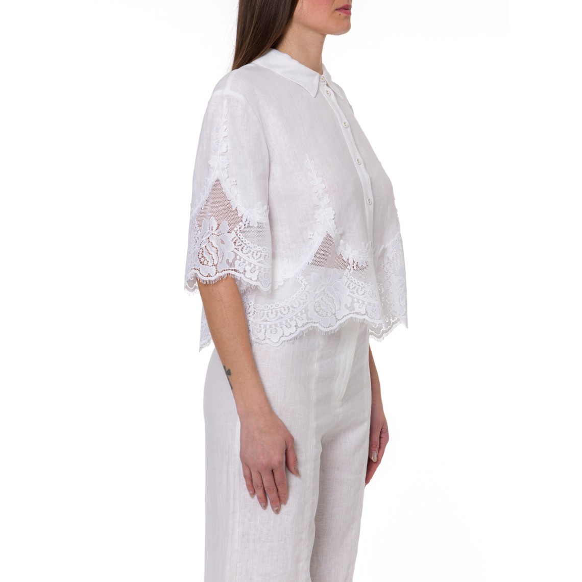 Camicia in lino con pizzo Twinset