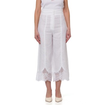 Pantaloni cropped in lino con pizzo Twinset