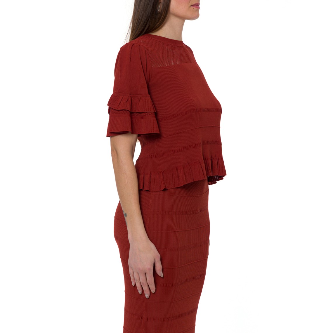 Maglia a costine e rete con volant Twinset