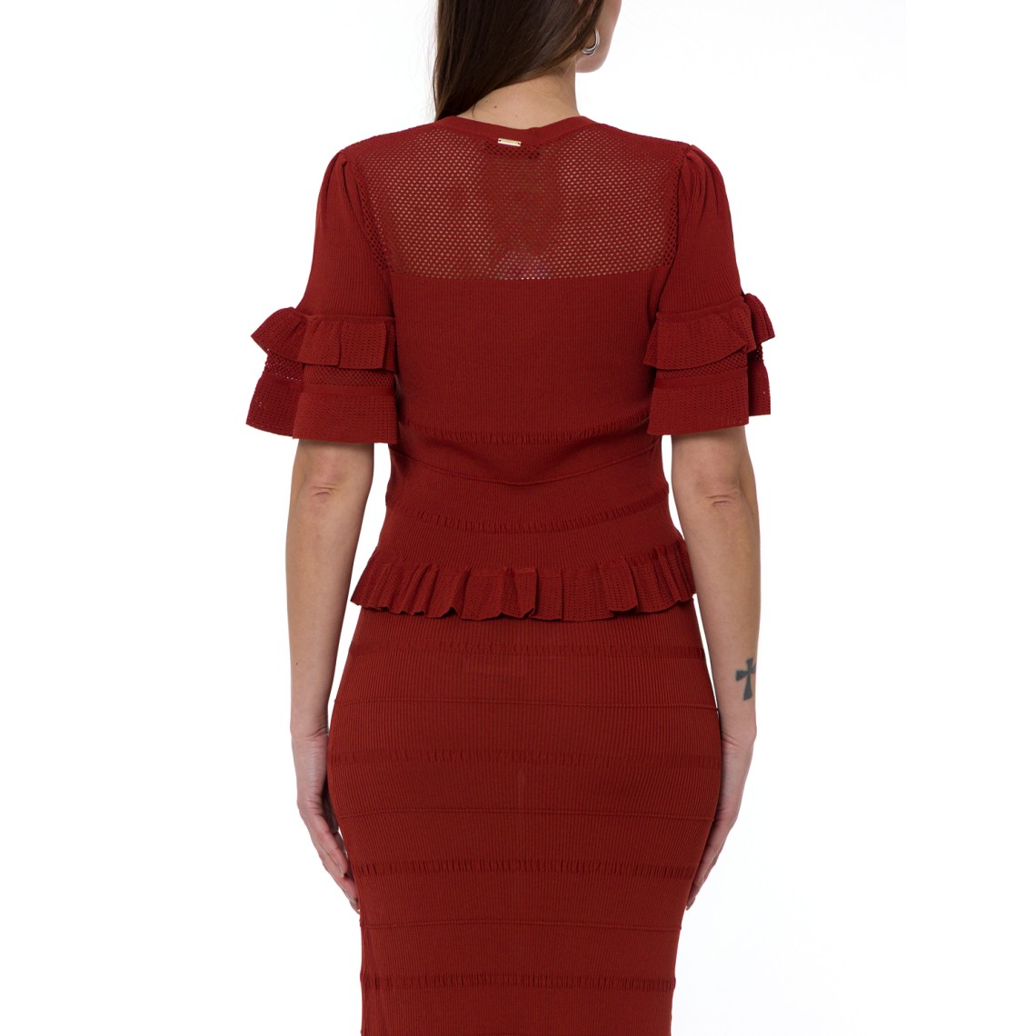 Maglia a costine e rete con volant Twinset