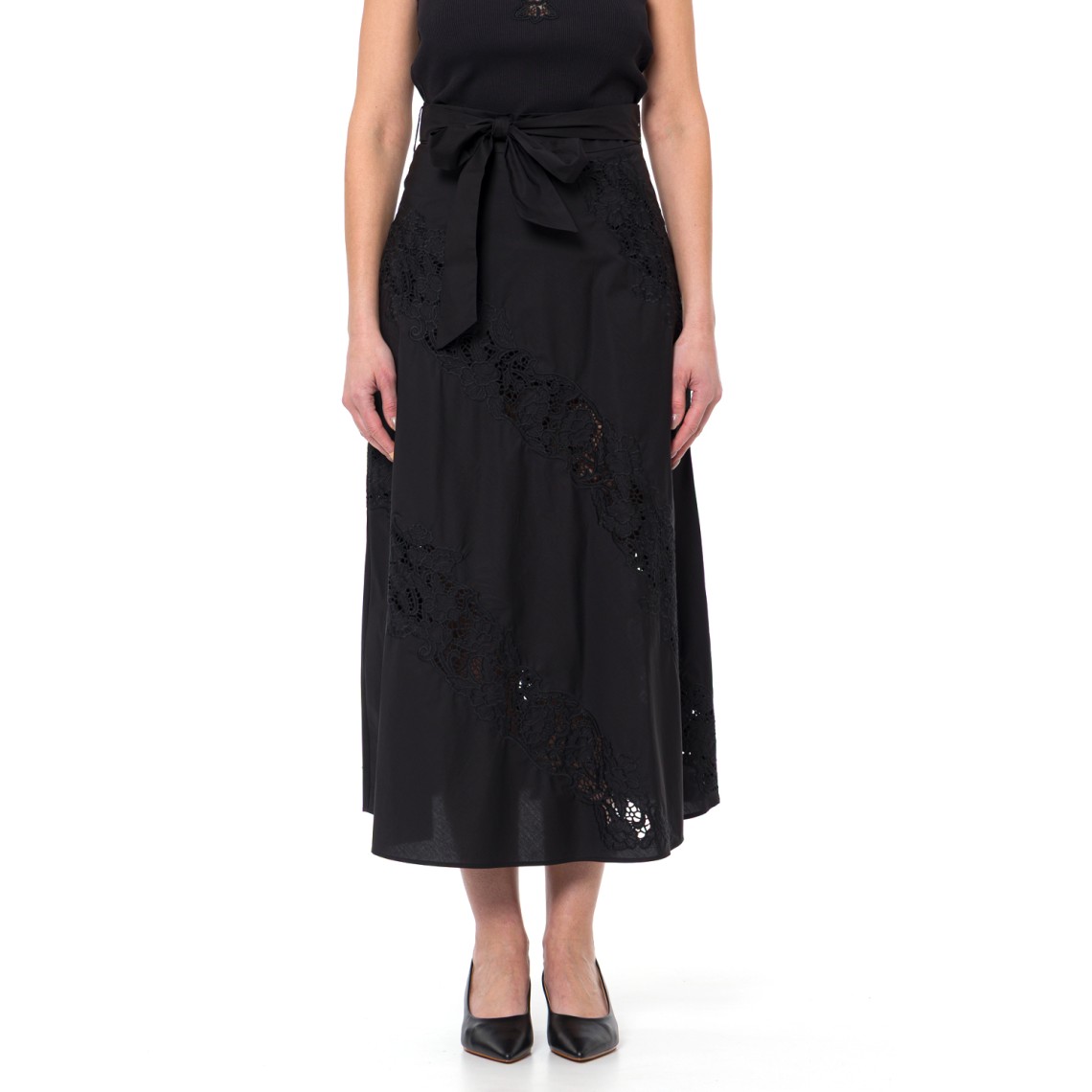 Gonna lunga in popeline e sangallo Twinset