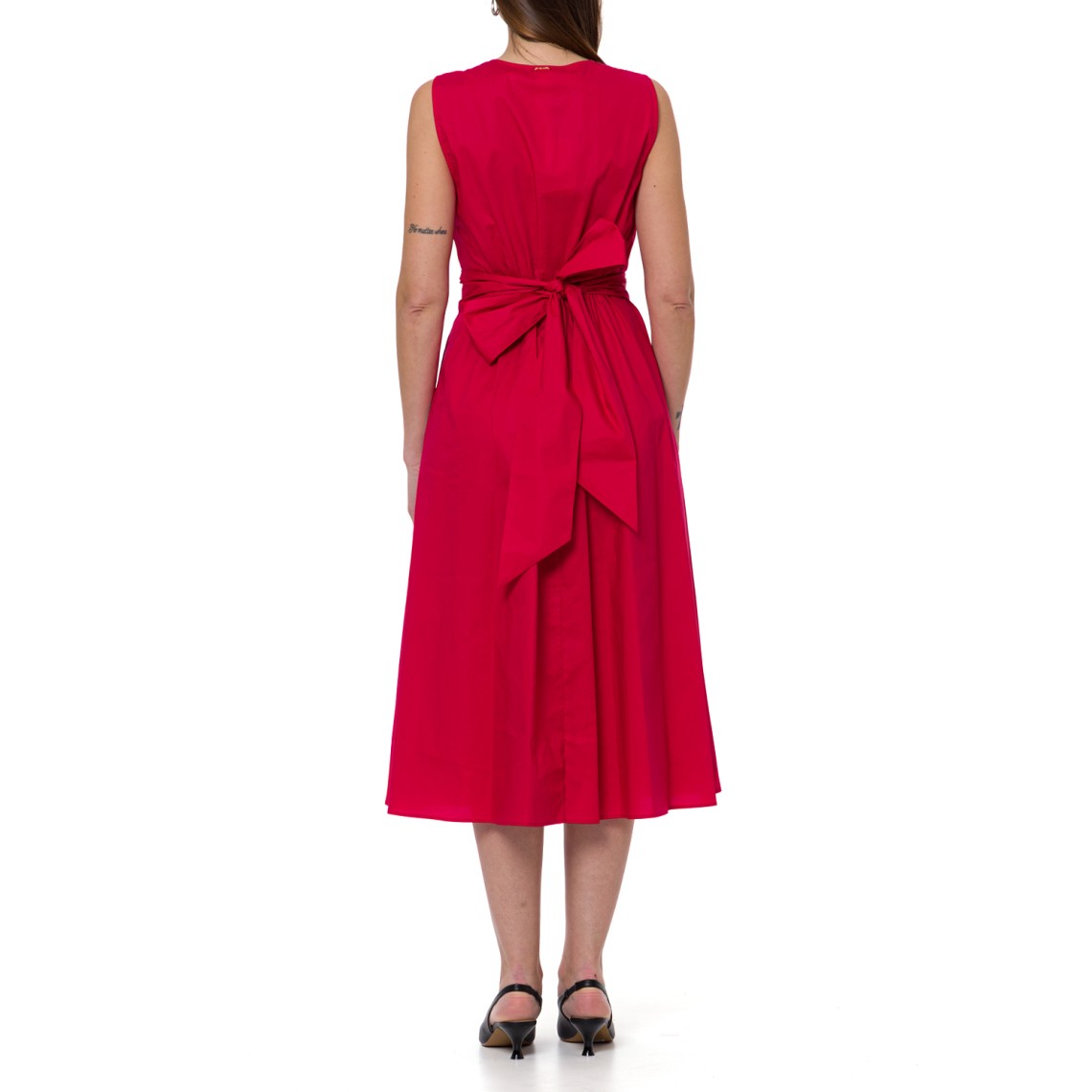 Abito longuette in popeline con cintura logo Twinset