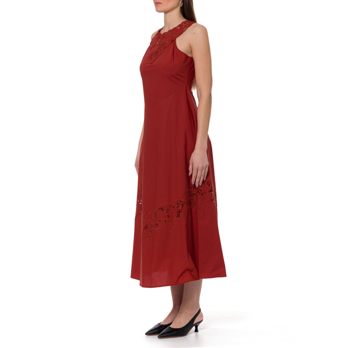 Abito lungo in popeline e sangallo Twinset