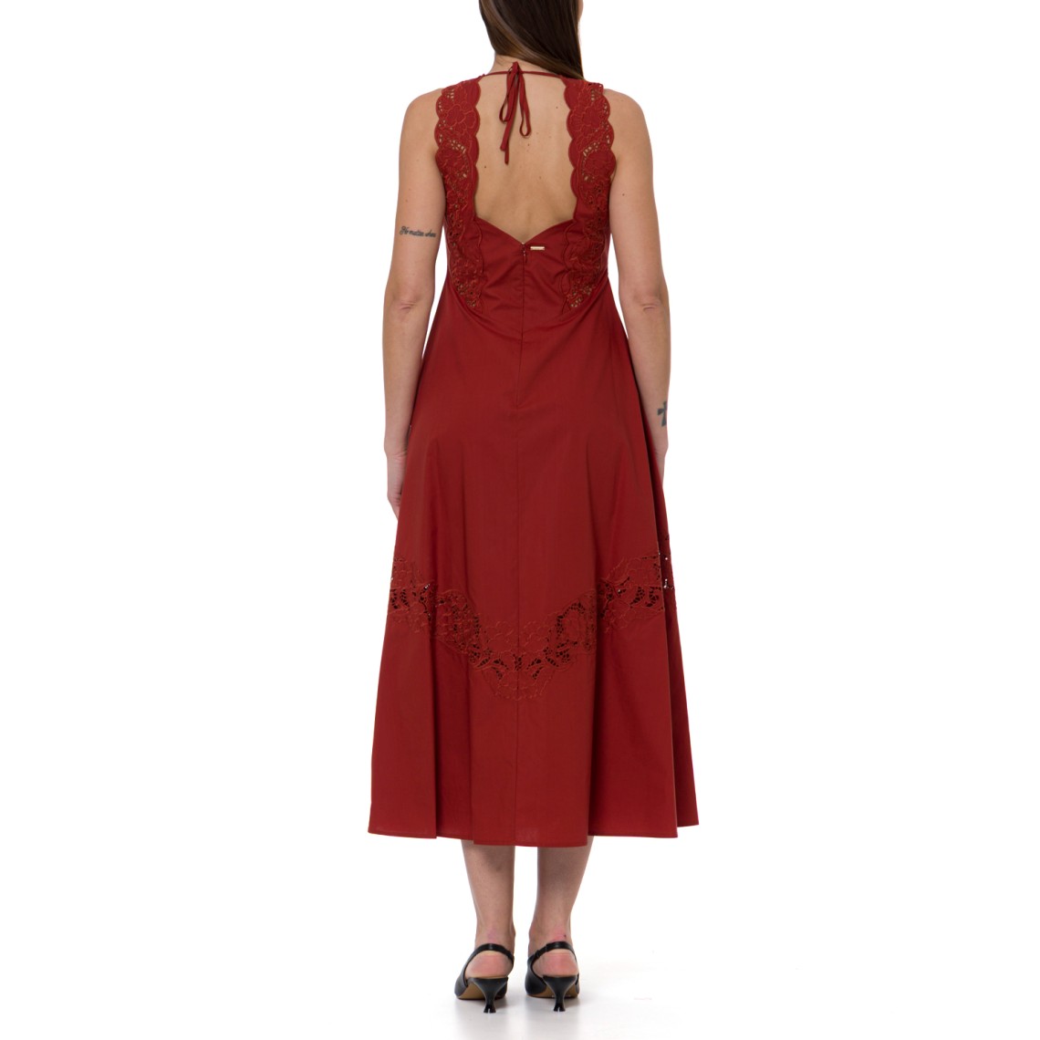 Abito lungo in popeline e sangallo Twinset