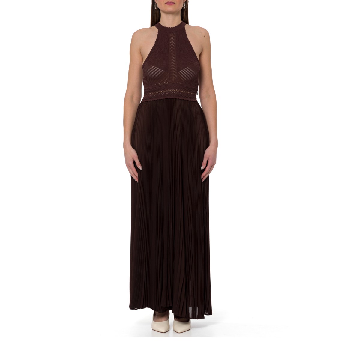 Abito lungo in maglia e georgette plissé Twinset