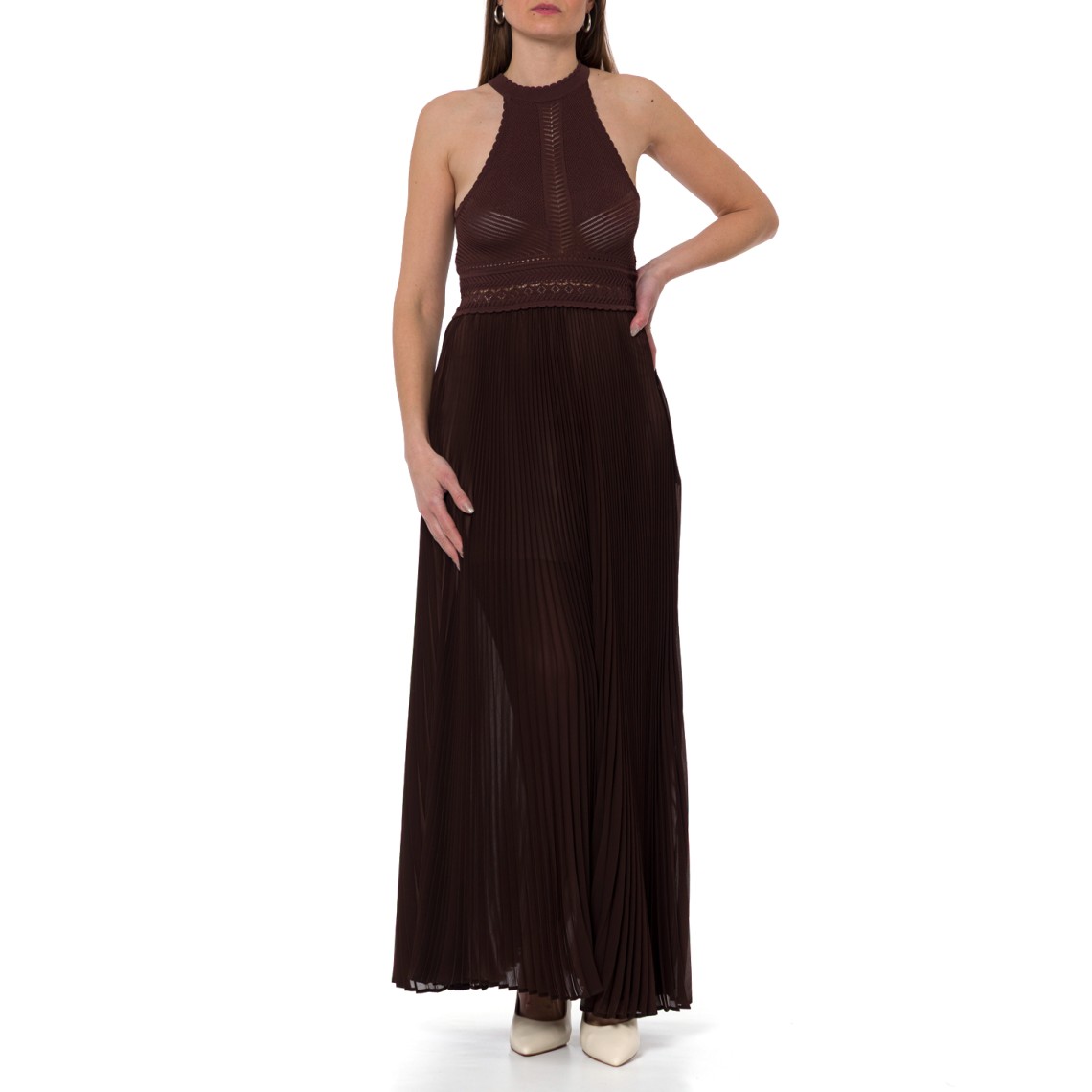 Abito lungo in maglia e georgette plissé Twinset