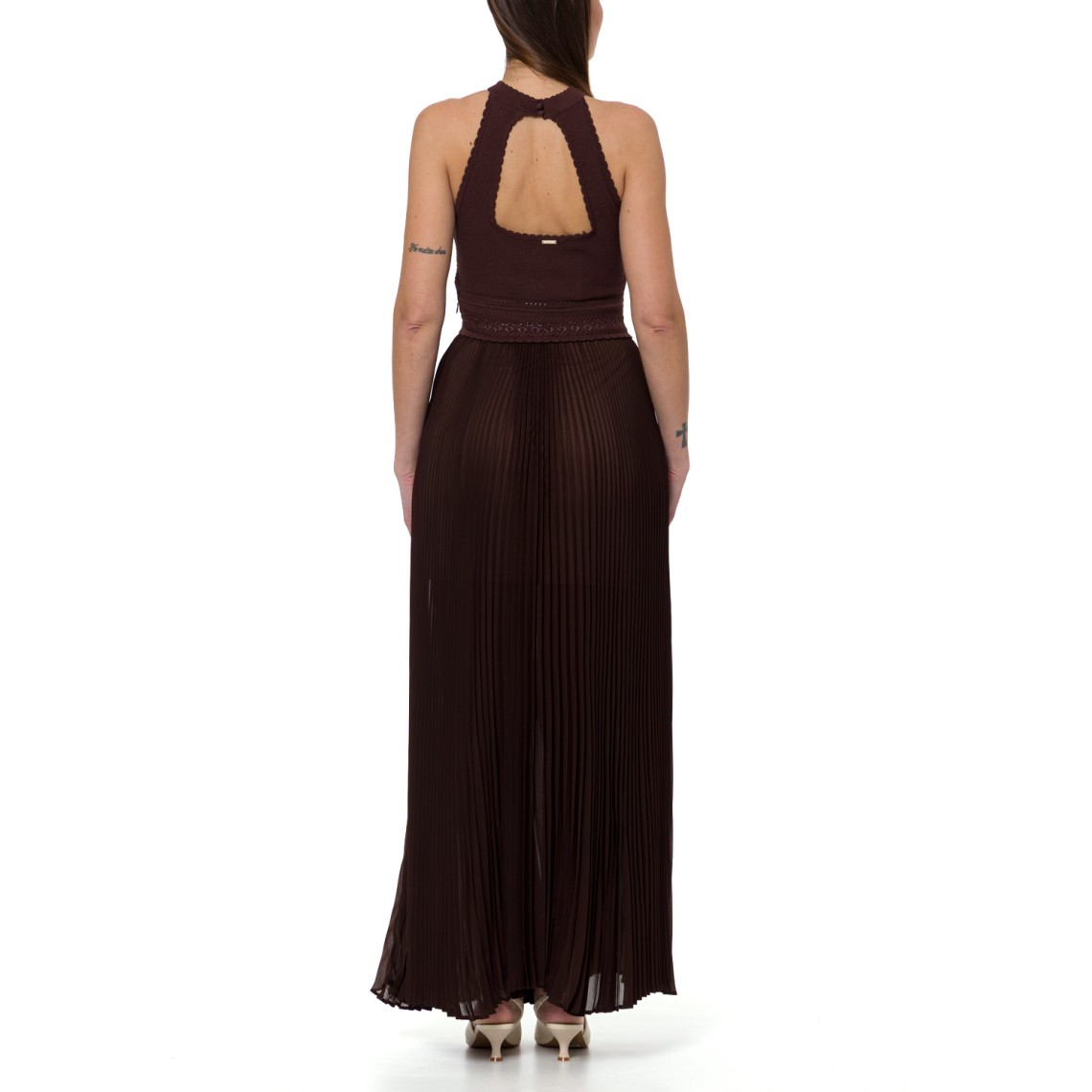 Abito lungo in maglia e georgette plissé Twinset