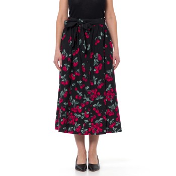 Gonna lunga in popeline con stampa ciliegie Twinset