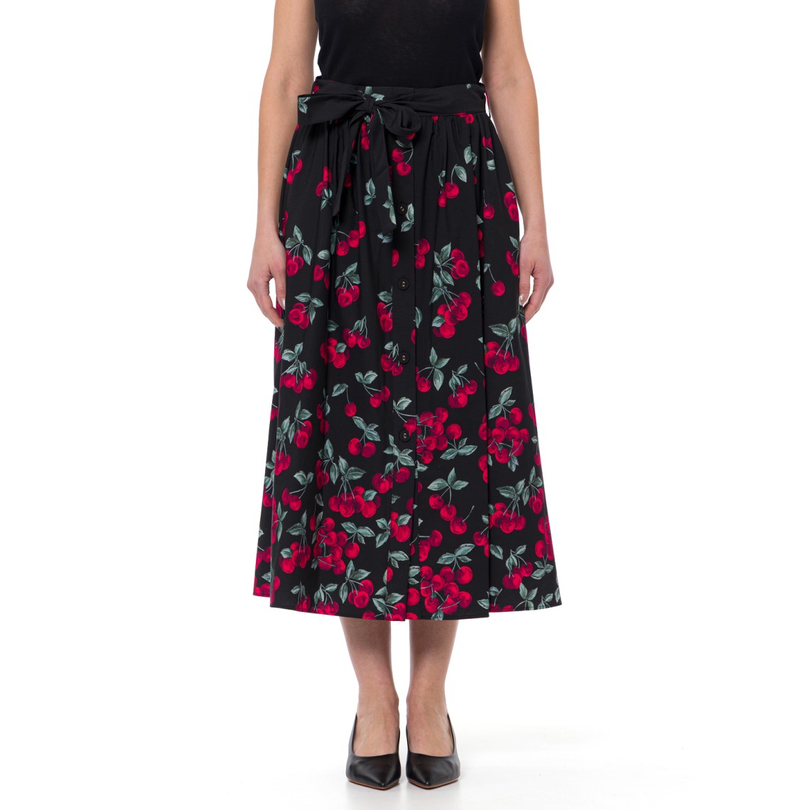 Gonna lunga in popeline con stampa ciliegie Twinset