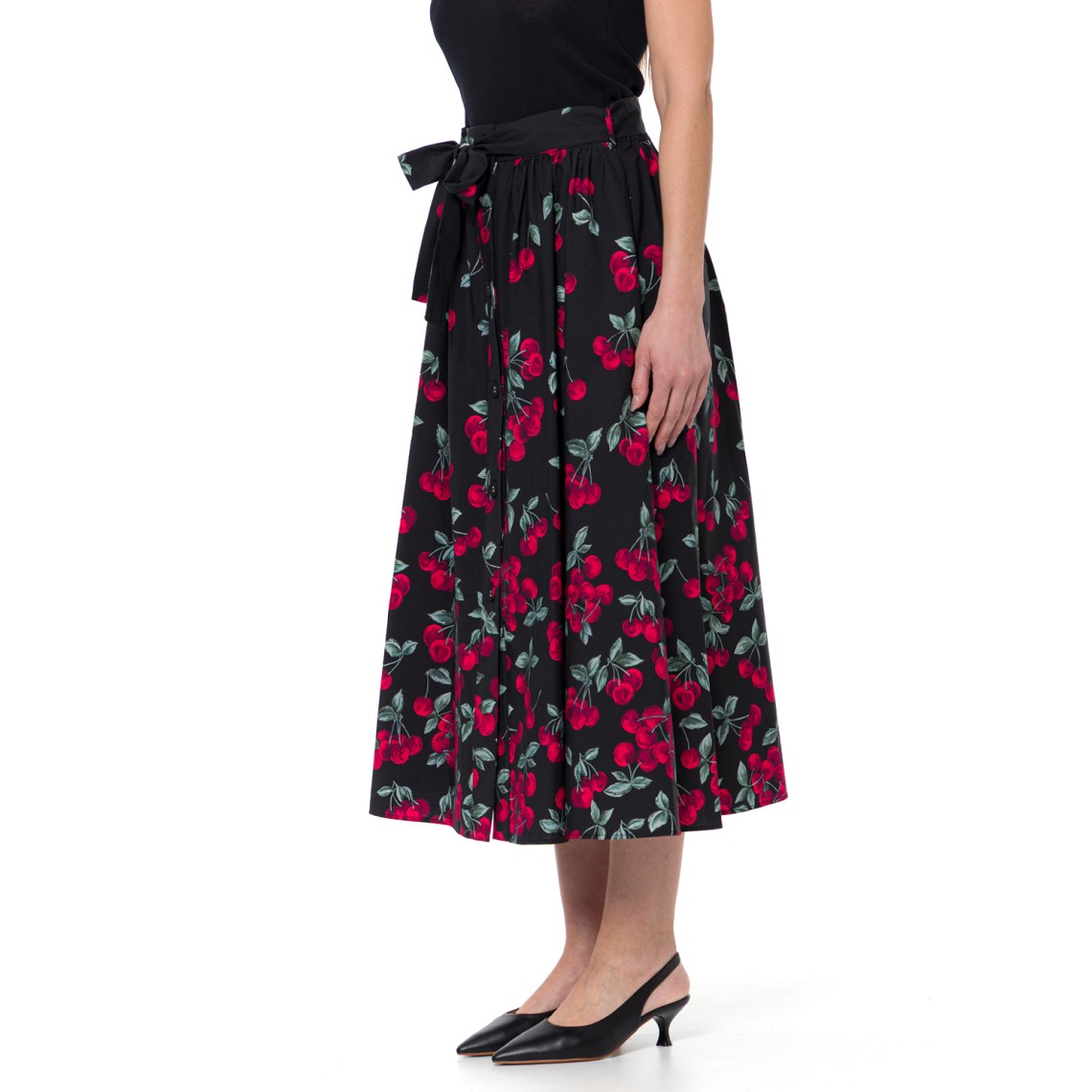 Gonna lunga in popeline con stampa ciliegie Twinset