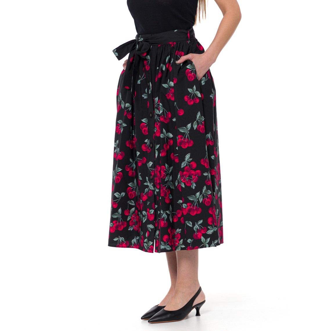 Gonna lunga in popeline con stampa ciliegie Twinset