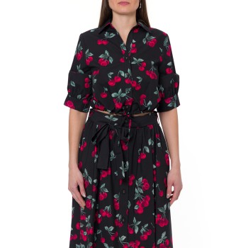 Camicia cropped in popeline con stampa ciliegie Twinset