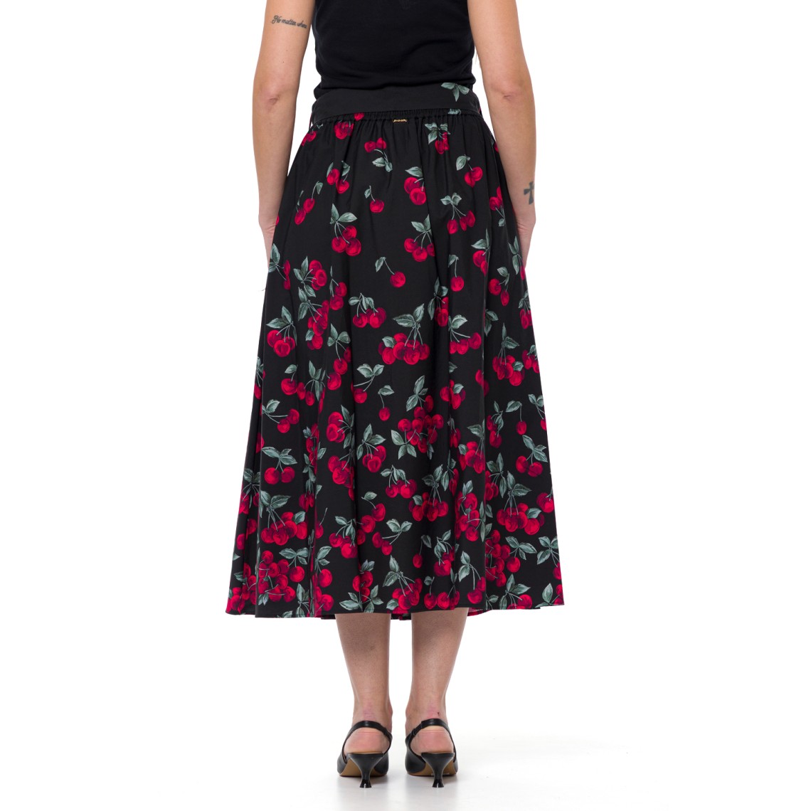 Gonna lunga in popeline con stampa ciliegie Twinset