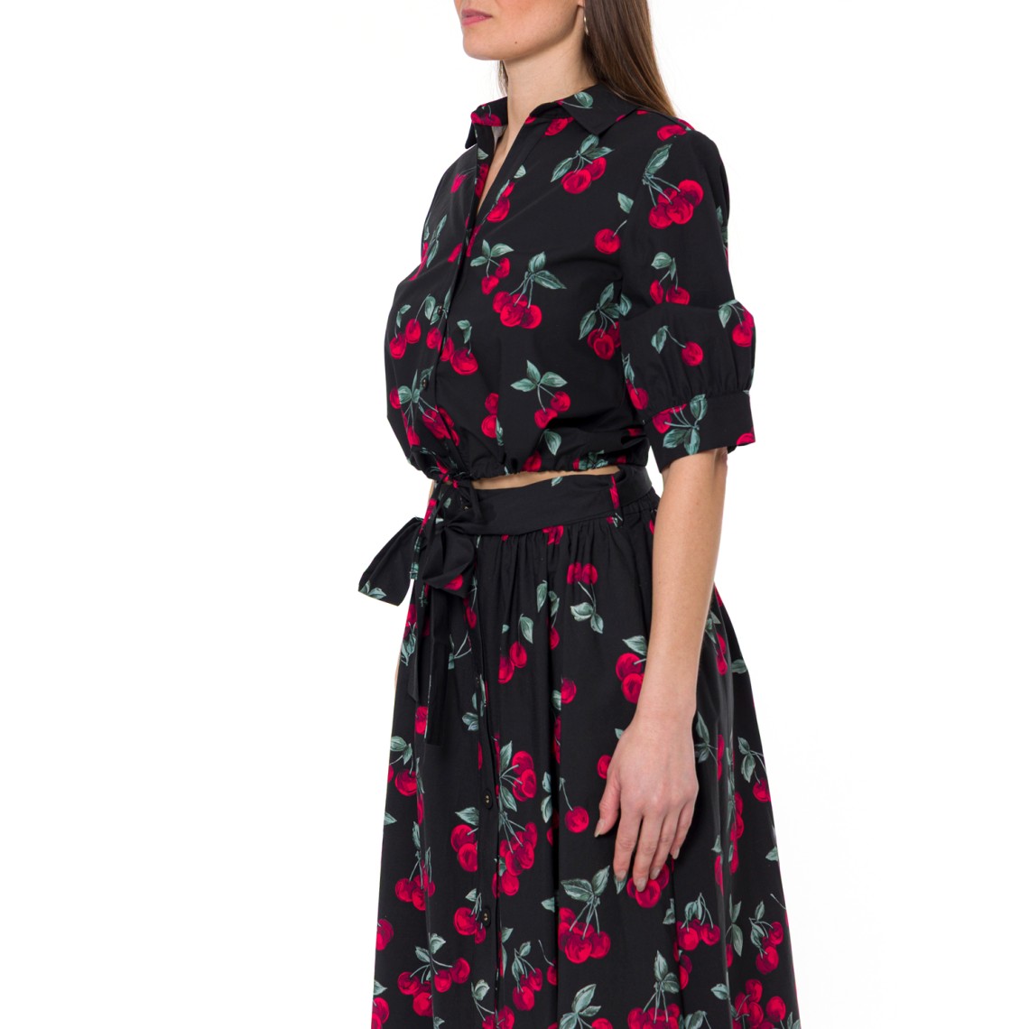 Camicia cropped in popeline con stampa ciliegie Twinset